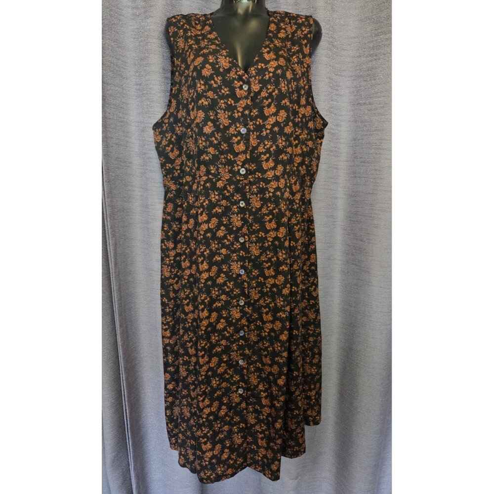 Two-Twenty Collection Blair.com black floral dress with belted waist, vtg, sz XL